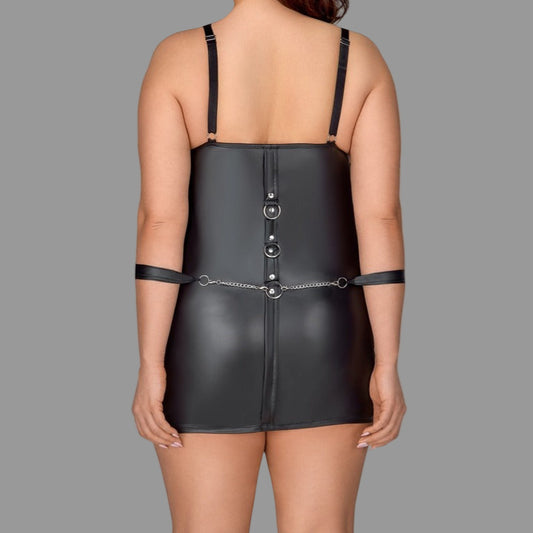 lady wearing Black Curvy Leather-Look Dress Plus Size on white background. image 2