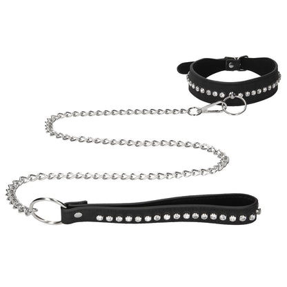 Black Diamond Studded Collar With Leash on white background. image 1
