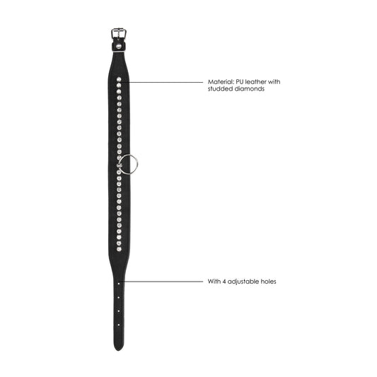 Black Diamond Studded Collar With Leash features on white background. image 2