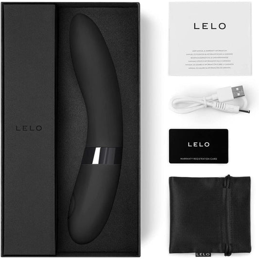 Black Dual Powered G-Spot Vibrator with packaging and charger on white background. image 2