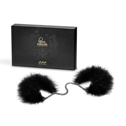 Black Feather Handcuffs with box on white background. image 1