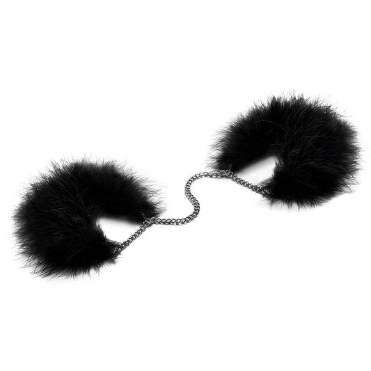 Black Feather Handcuffs on white background. image 2