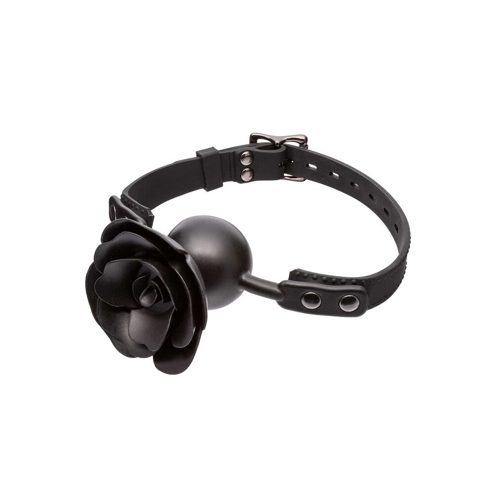 Black Forbidden Removable Rose Gag on white background. image 1