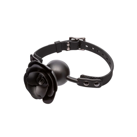 Black Forbidden Removable Rose Gag on white background. image 1