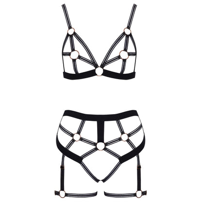 Black Harness Bra & Crotchless Thong Set2