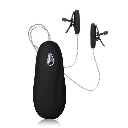 Black Heated Vibrating Nipple Teasers on white background. image 1