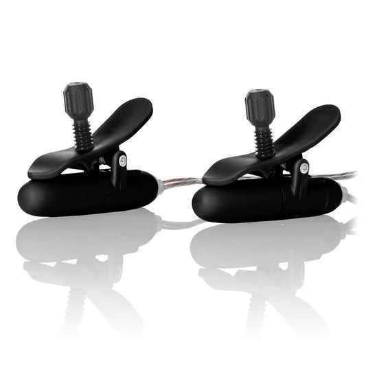 Black Heated Vibrating Nipple Teasers on white background. image 2
