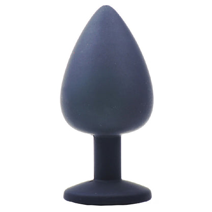 Black Jewelled Silicone Butt Plug Large on white background. image 2