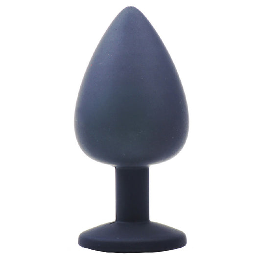 Black Jewelled Silicone Butt Plug Large on white background. image 2