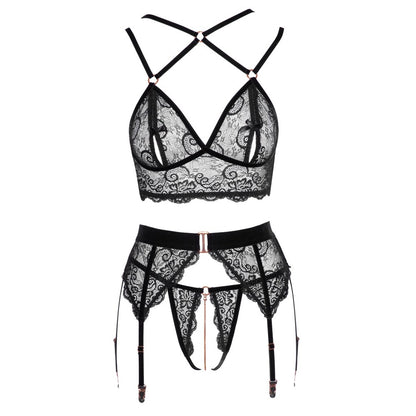 Black Lace & Velvet Suspender Lingerie Set2