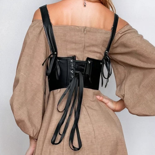 Black Leather-Look Corset-Inspired Crop Top1