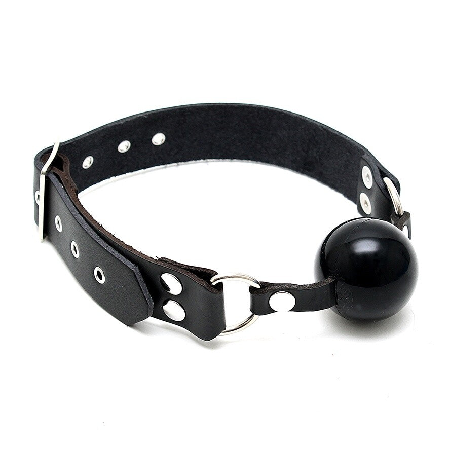 Black Leather Ball Gag on white background. image 1