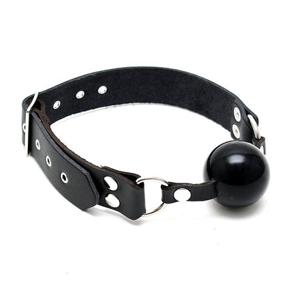 Black Leather Ball Gag on white background. image 1