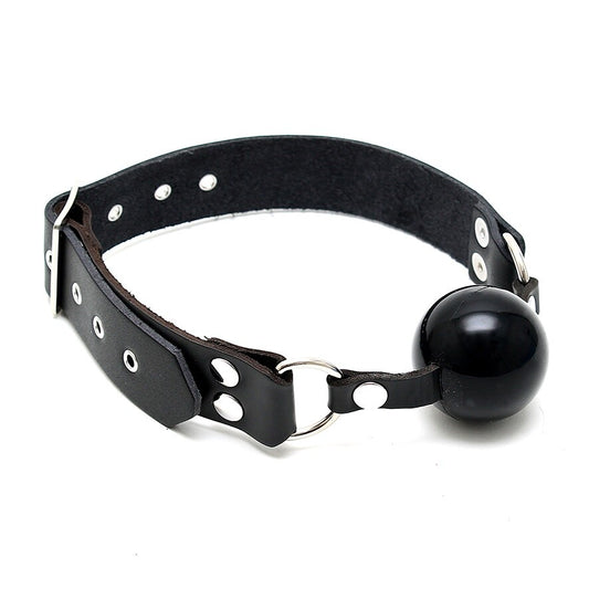 Black Leather Ball Gag on white background. image 1