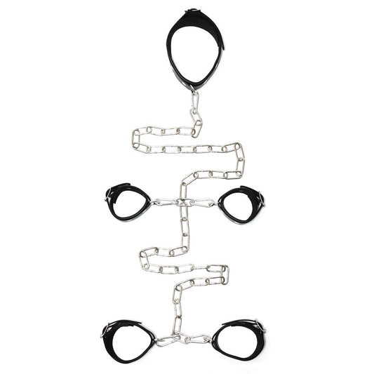Black Leather Hand And Foot Cuffs on white background. image 1