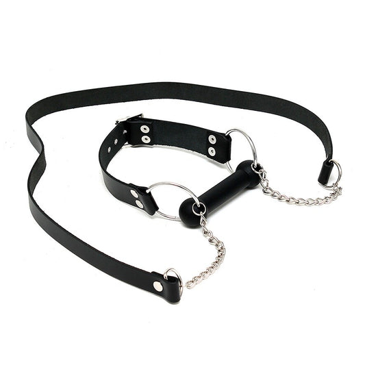 Black Leather Horse Bit Gag And Reins on white background. image 1