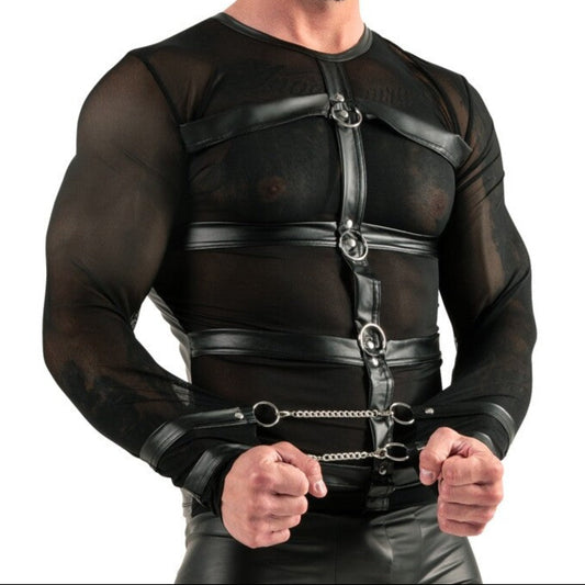 Black Long Sleeve Shirt with Harness and Restraints 1
