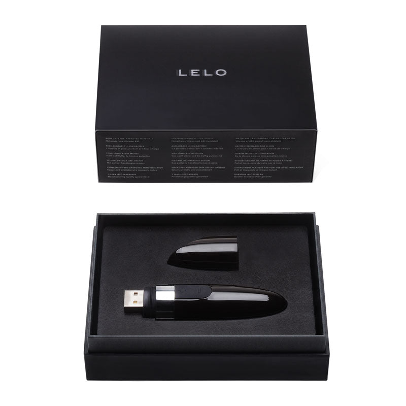 Black Luxury Rechargeable Vibrator in box on white background. image 3