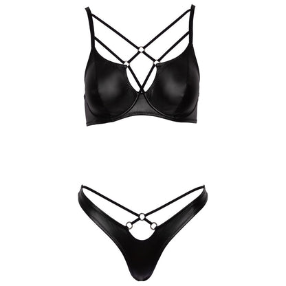 Black Matte Bra & Rio String Set with Strap Detail2