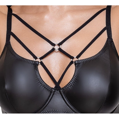 Black Matte Bra & Rio String Set with Strap Detail3