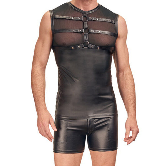 Black Matte Look Shirt With Chest Harness 1