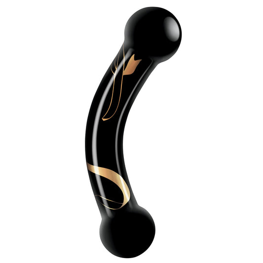 Black Medium Double Ended Dildo on white background. image 1
