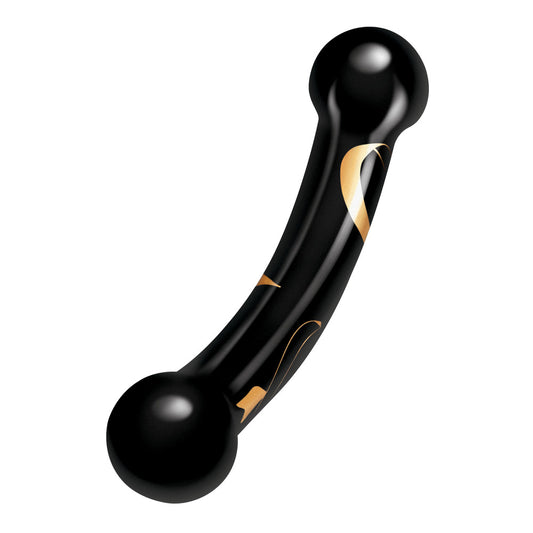 Black Medium Double Ended Dildo on white background. image 2