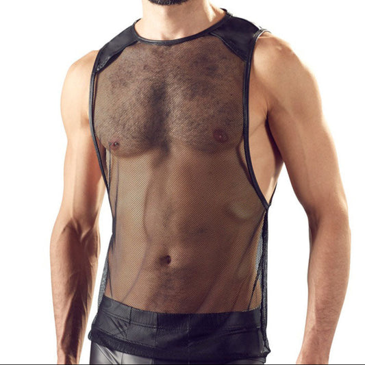 Black Net Shirt with Matte Look Inserts 1