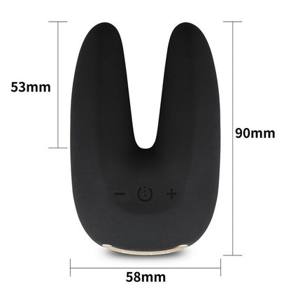 Black Rapture Twin Vibrator size guide on white background. image 2