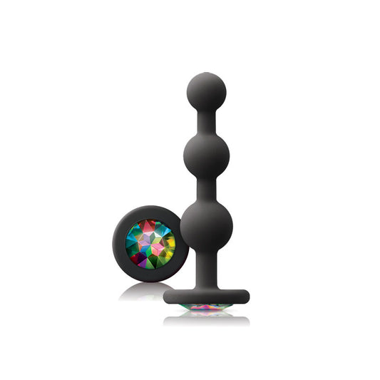 black anal beads with gems on white background. image 1