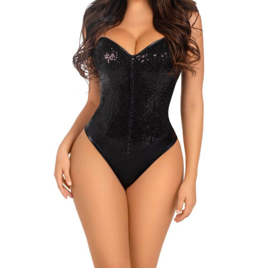 Black Sequin Bodysuit with Removable Straps