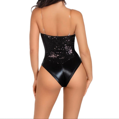 Black Sequin Bodysuit with Removable Straps