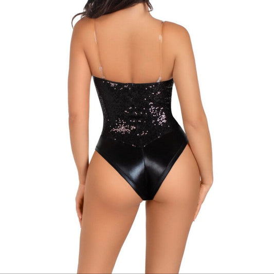 Black Sequin Bodysuit with Removable Straps