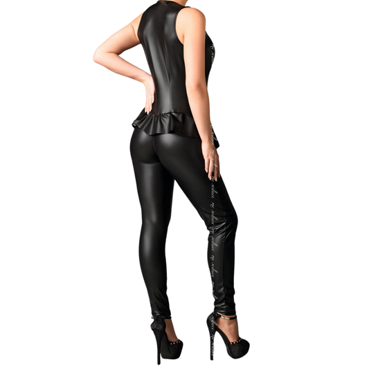 Black Sleeveless Leather-Look Catsuit1