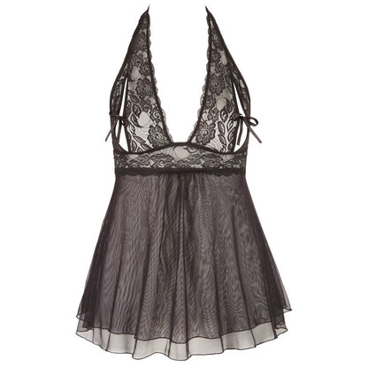 Black Slit-Cup Babydoll with Halterneck & Bow2