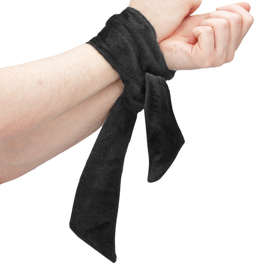 Black Velvet Tie Up on wrists on white background. image 2