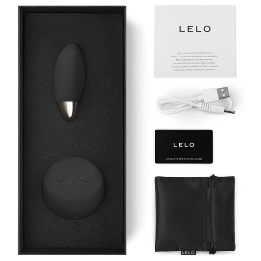 Black Vibrating Bullet with packaging and charger on white background. image 2