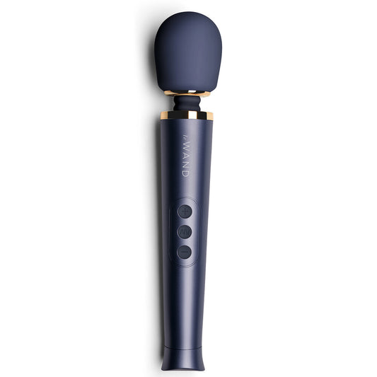 Blue Petite Rechargeable Vibrating Wand on white background. image 1