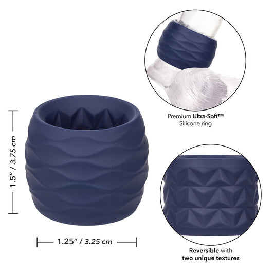 Blue Reverse Endurance Love Ring features on white background. image 2