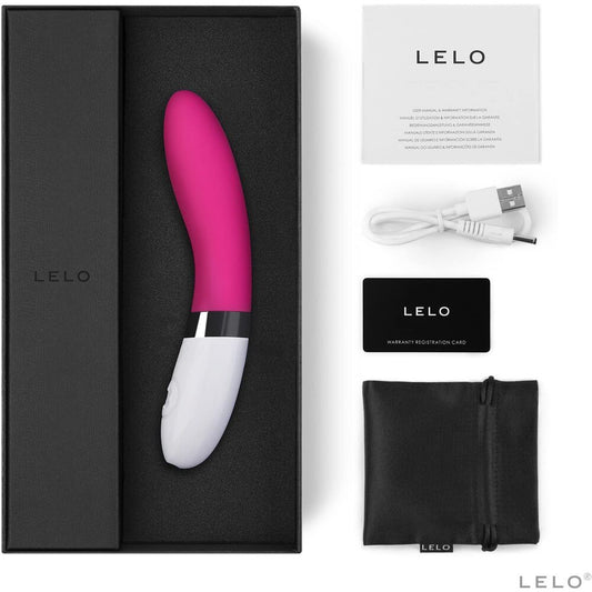 Cerise G-Spot Vibrator with packaging and charger on white background. image 2