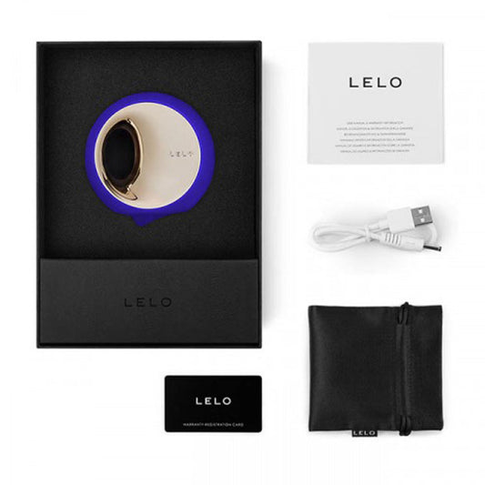 Deep Midnight Blue Oral Sex Stimulator with charger on white background. image 2