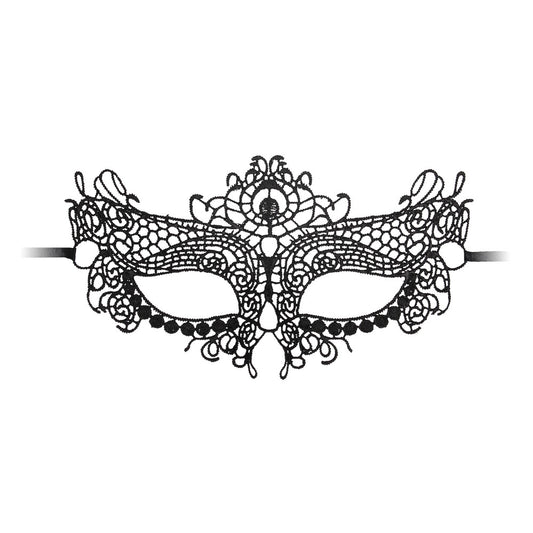 Detailed black lace mask on white background image 1