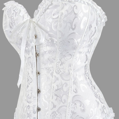 Elegant White Brocade Corset with Satin Trim2