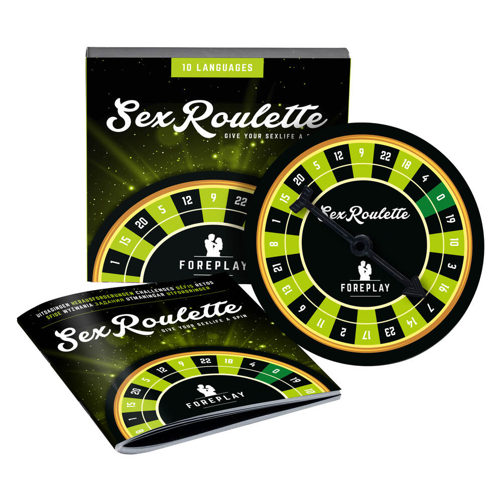 foreplay sex roulette wheel with guide and box on white background. image 1