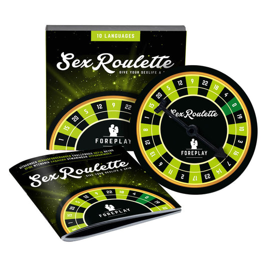 foreplay sex roulette wheel with guide and box on white background. image 1