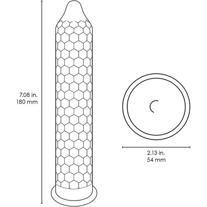 size guide on hex condom on whnite background. image 3