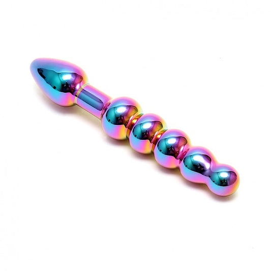Multi Coloured Glass Anal Probe on white background. image 2