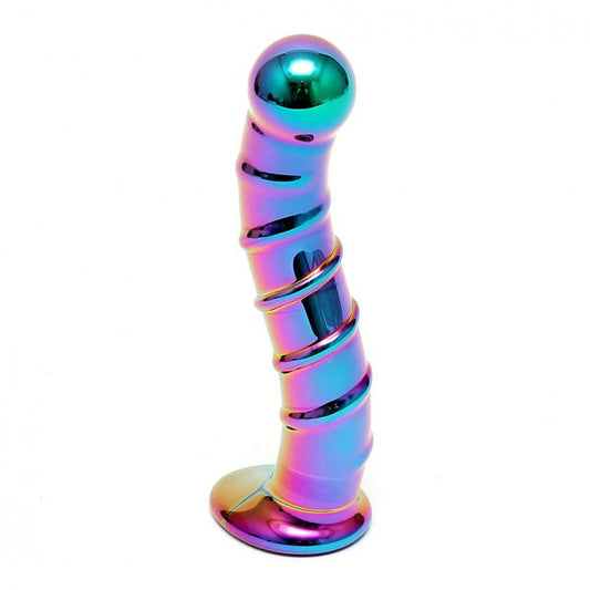 Multi Coloured Glass Nikita Dildo on white background. image 1