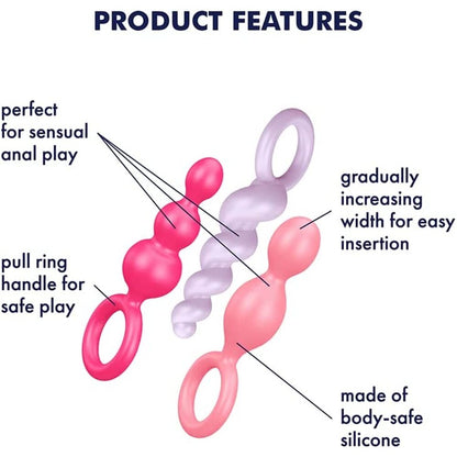 3 multicolour anal beads with functions on white background. image 2