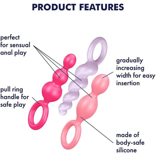3 multicolour anal beads with functions on white background. image 2